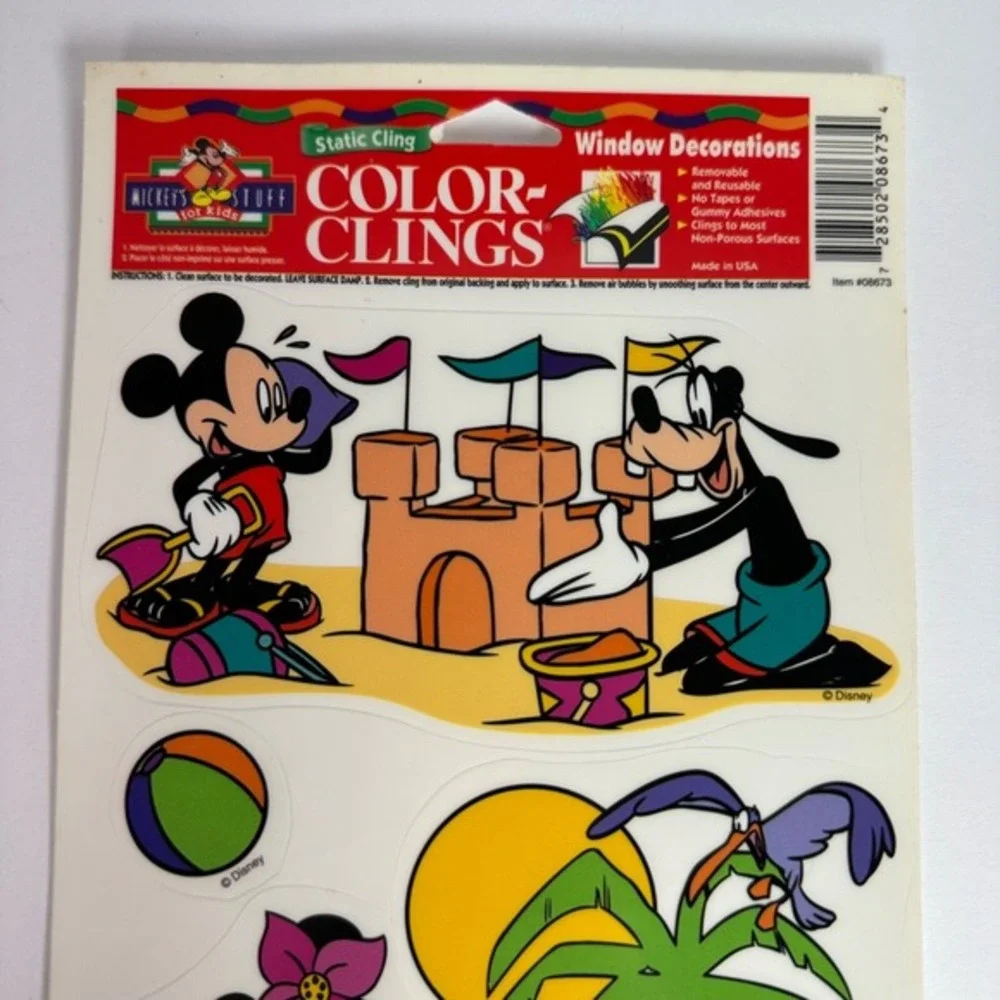 Vtg‎ Color Cling Disney Mickey's Stuff Static Window Decals MICKEY 90s beach